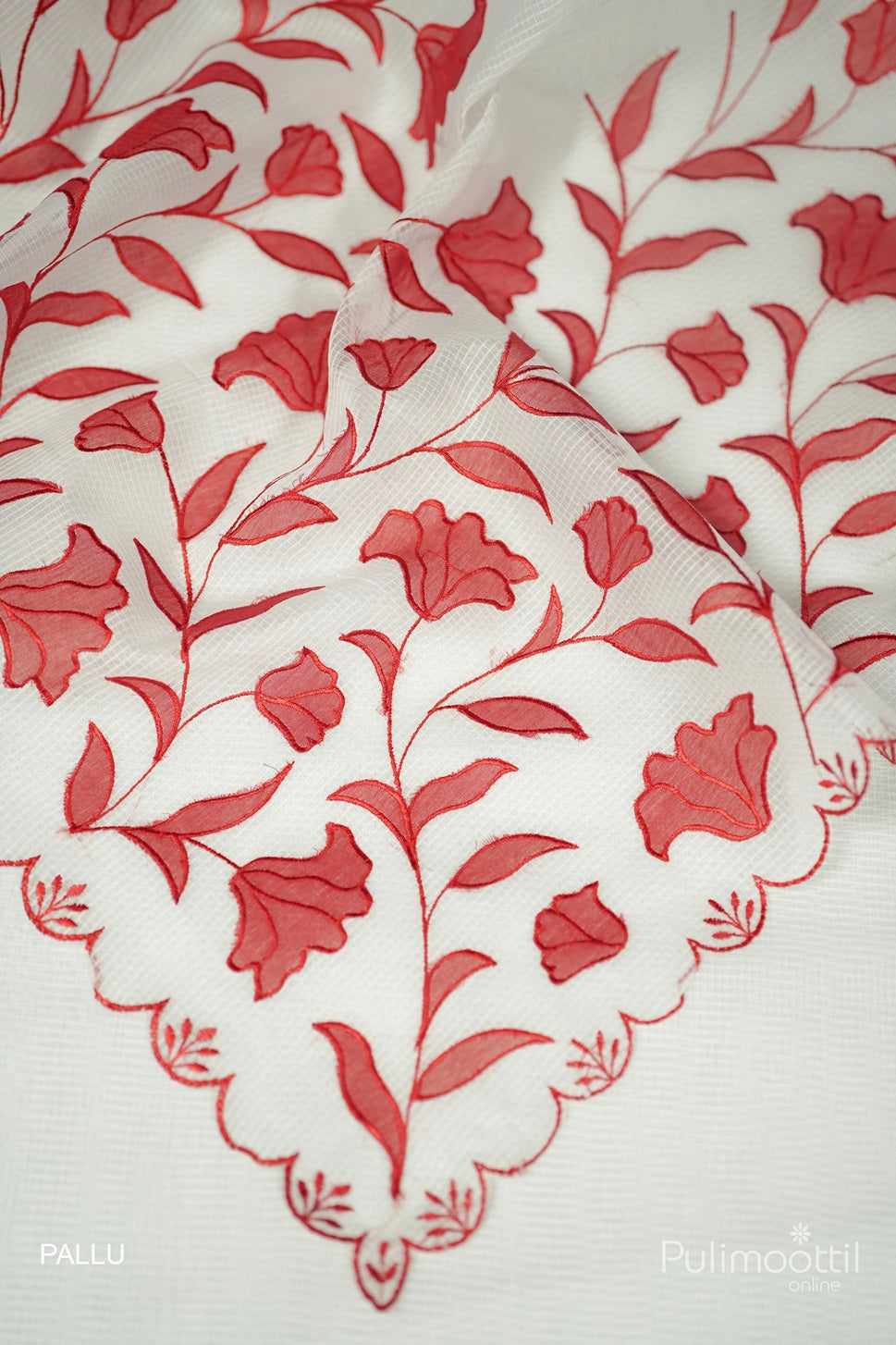 White Colour Net Cotta Appliqué Work Fancy Saree