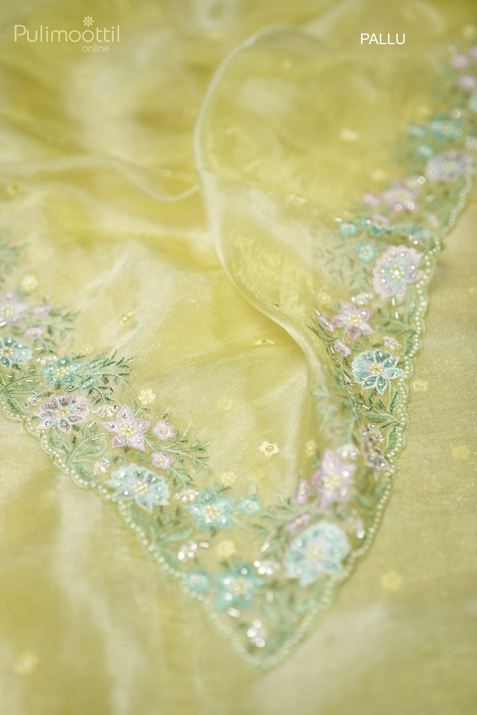 Pastel Yellow Colour Organza Fancy Saree