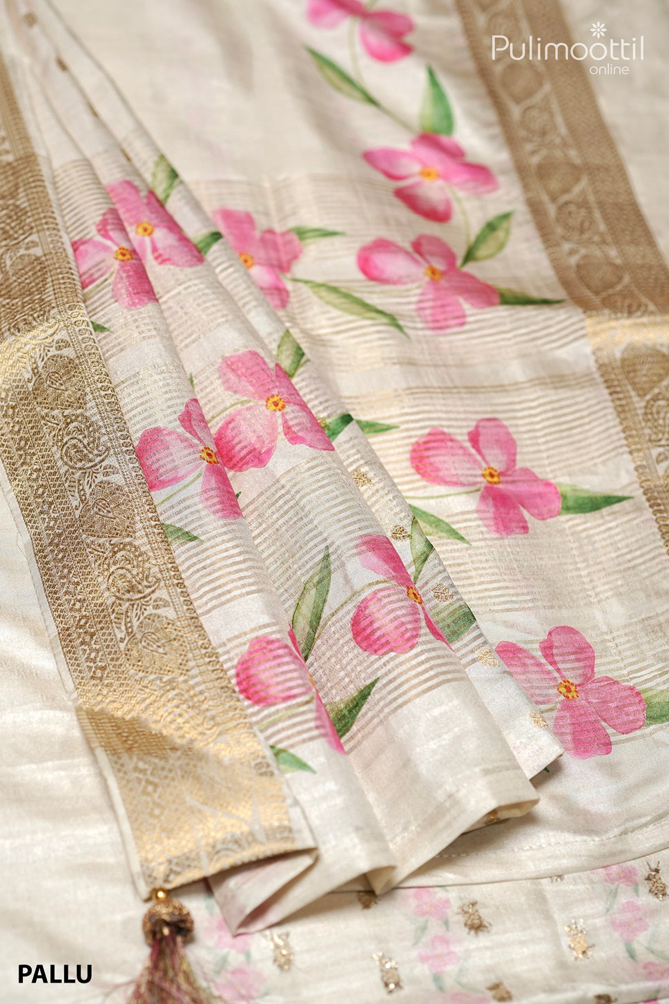 Cream Colour Kerala  Printed  Fancy Saree.