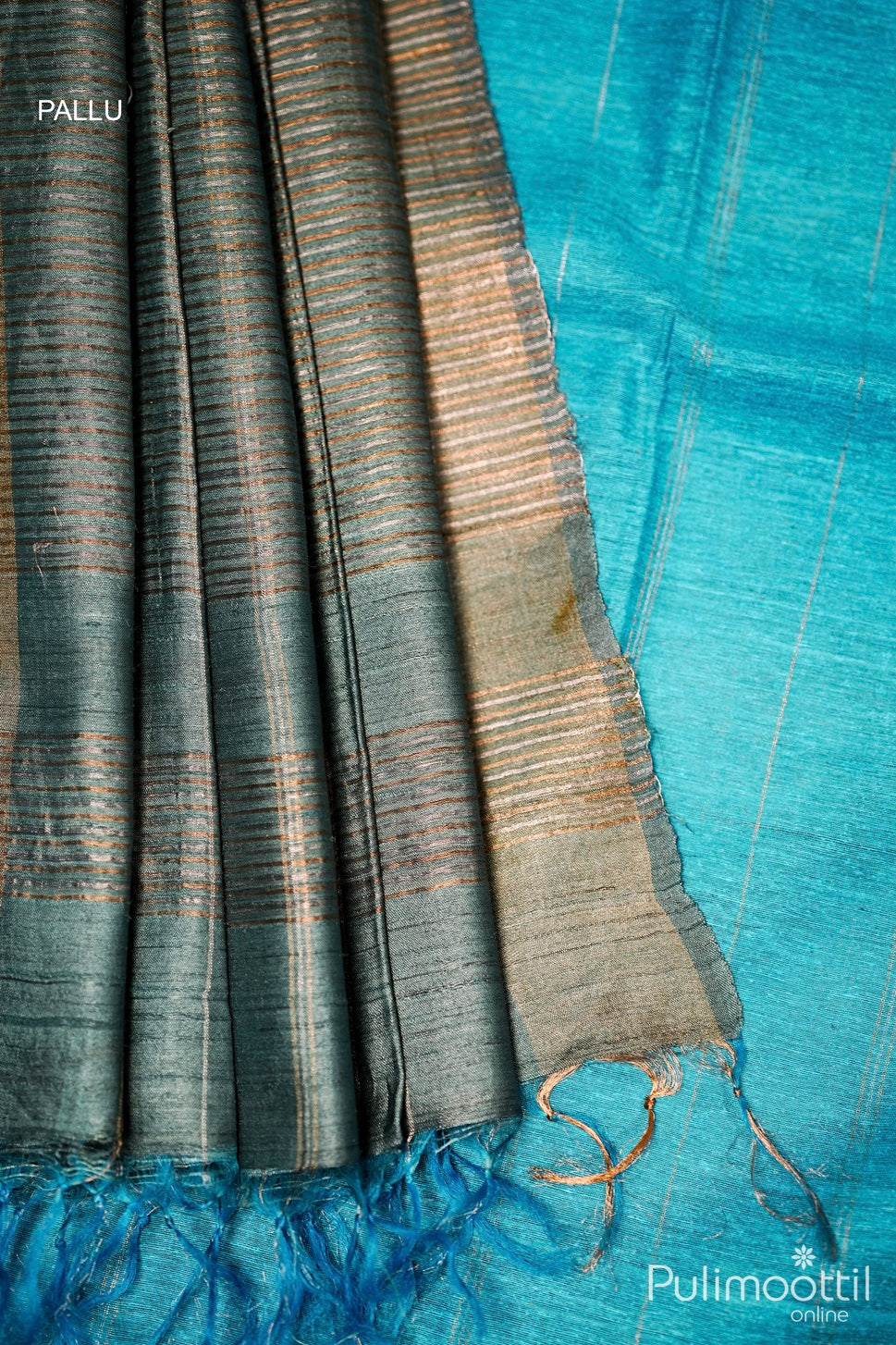 Pastel Blue Colour Tussar Silk Saree.