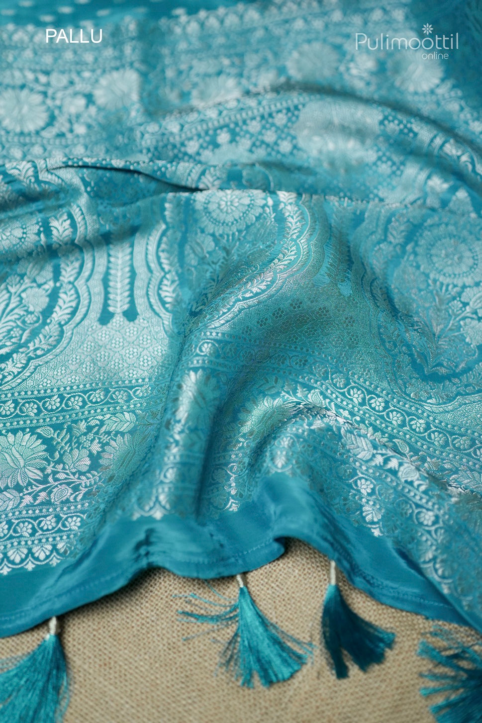 Bright sky blue color Banarasi saree