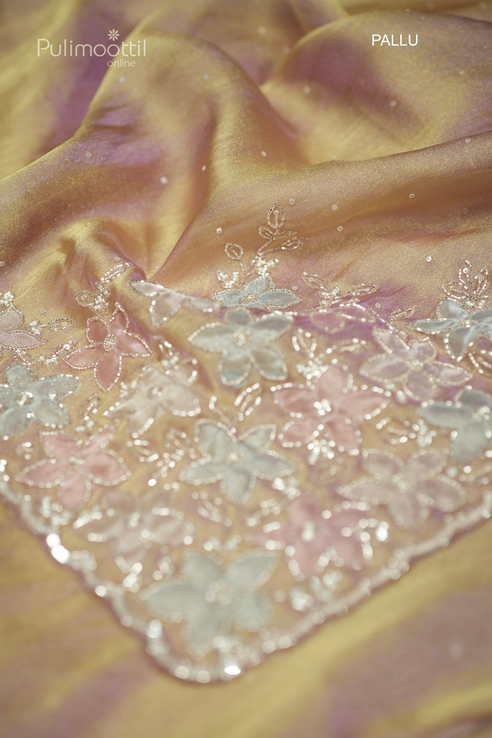 Lavender Colour Golden Tissue Organza Fancy Saree
