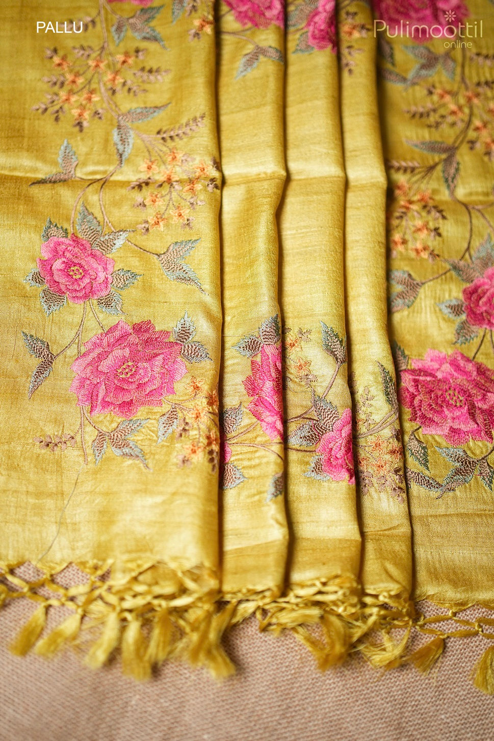 Olive Yellow Colour Tussar Silk saree