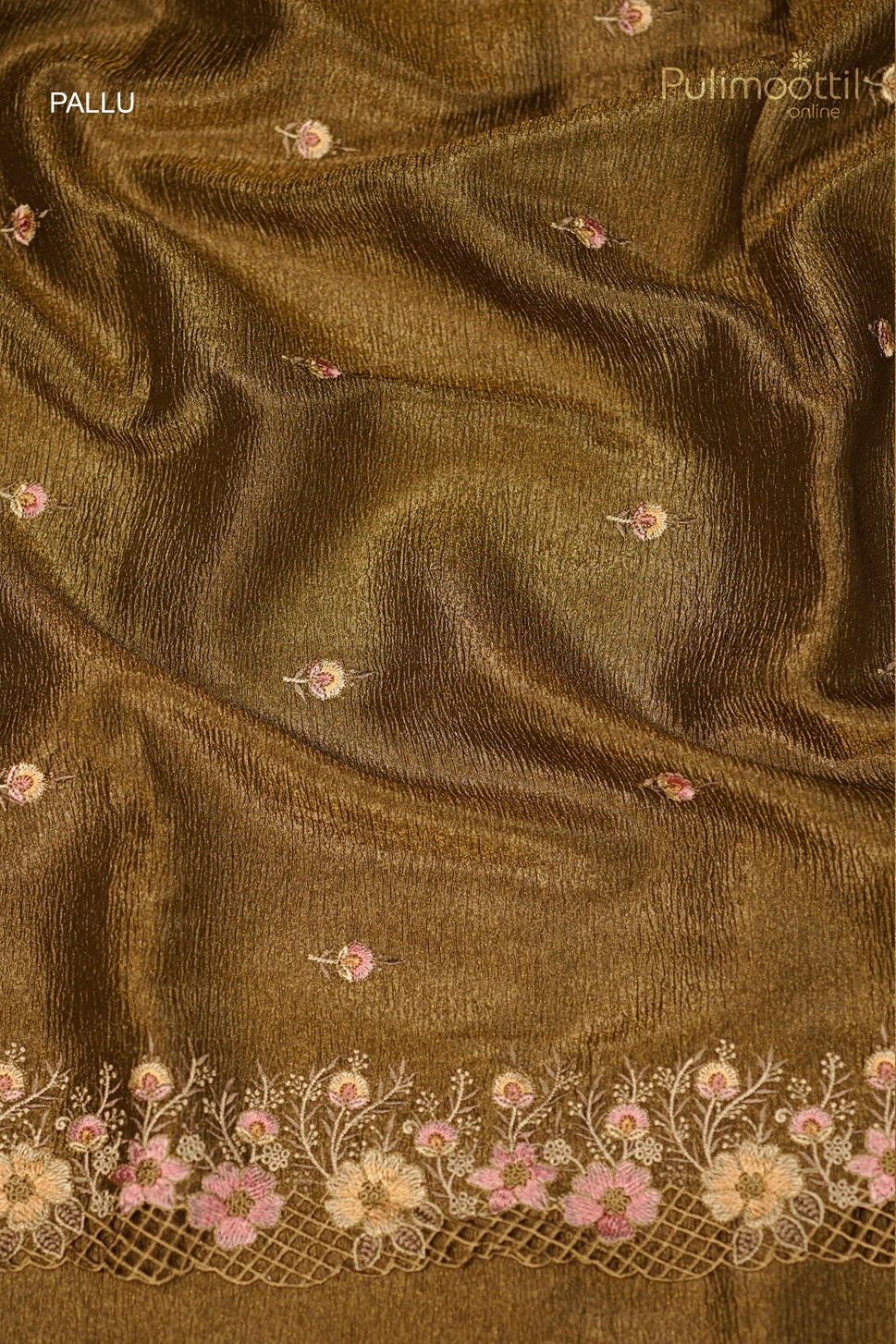 Olive Green Colour shimmer Crushed Organza Fancy Saree