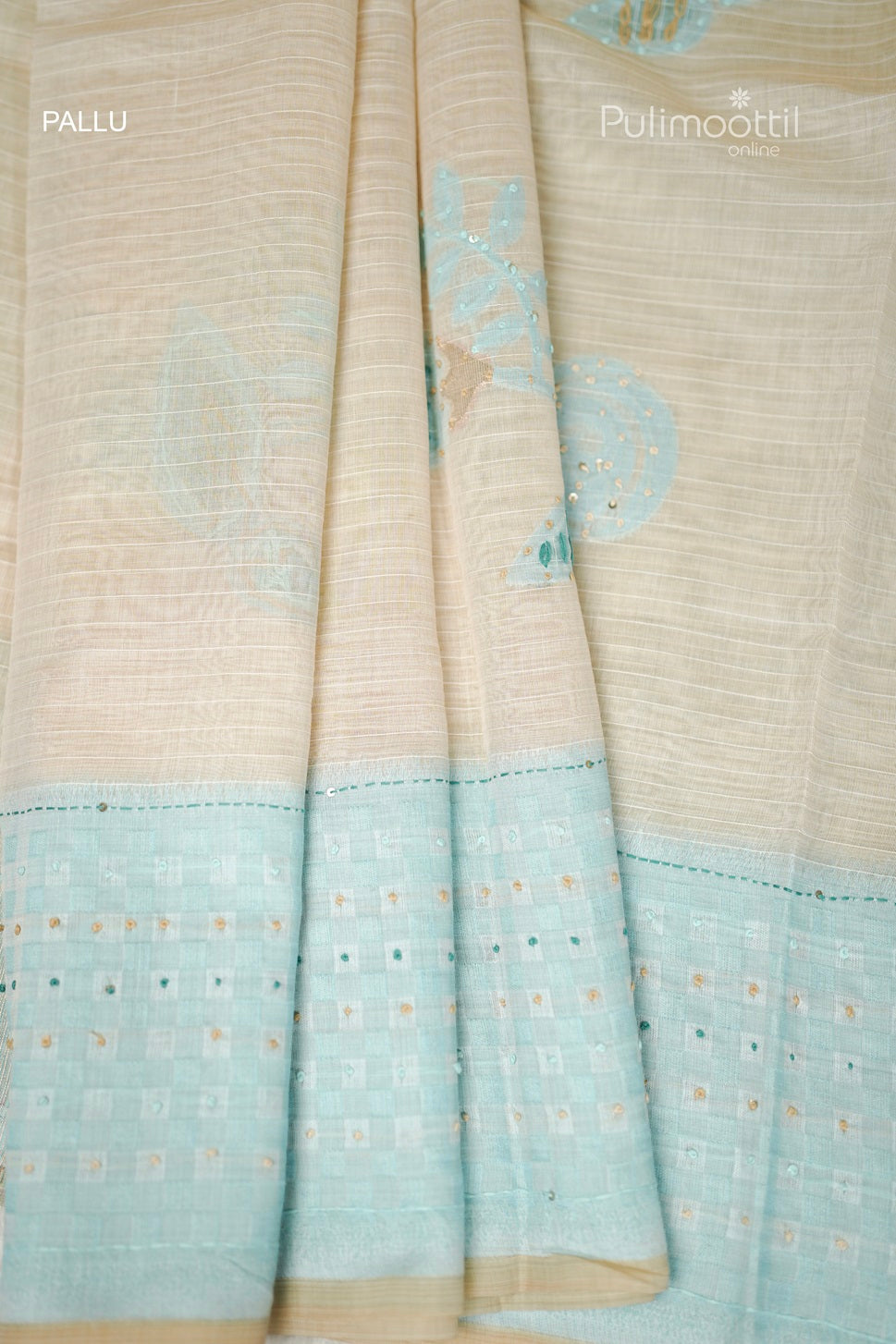 Dark Cream Colour Chanderi Hand Embroidery Saree