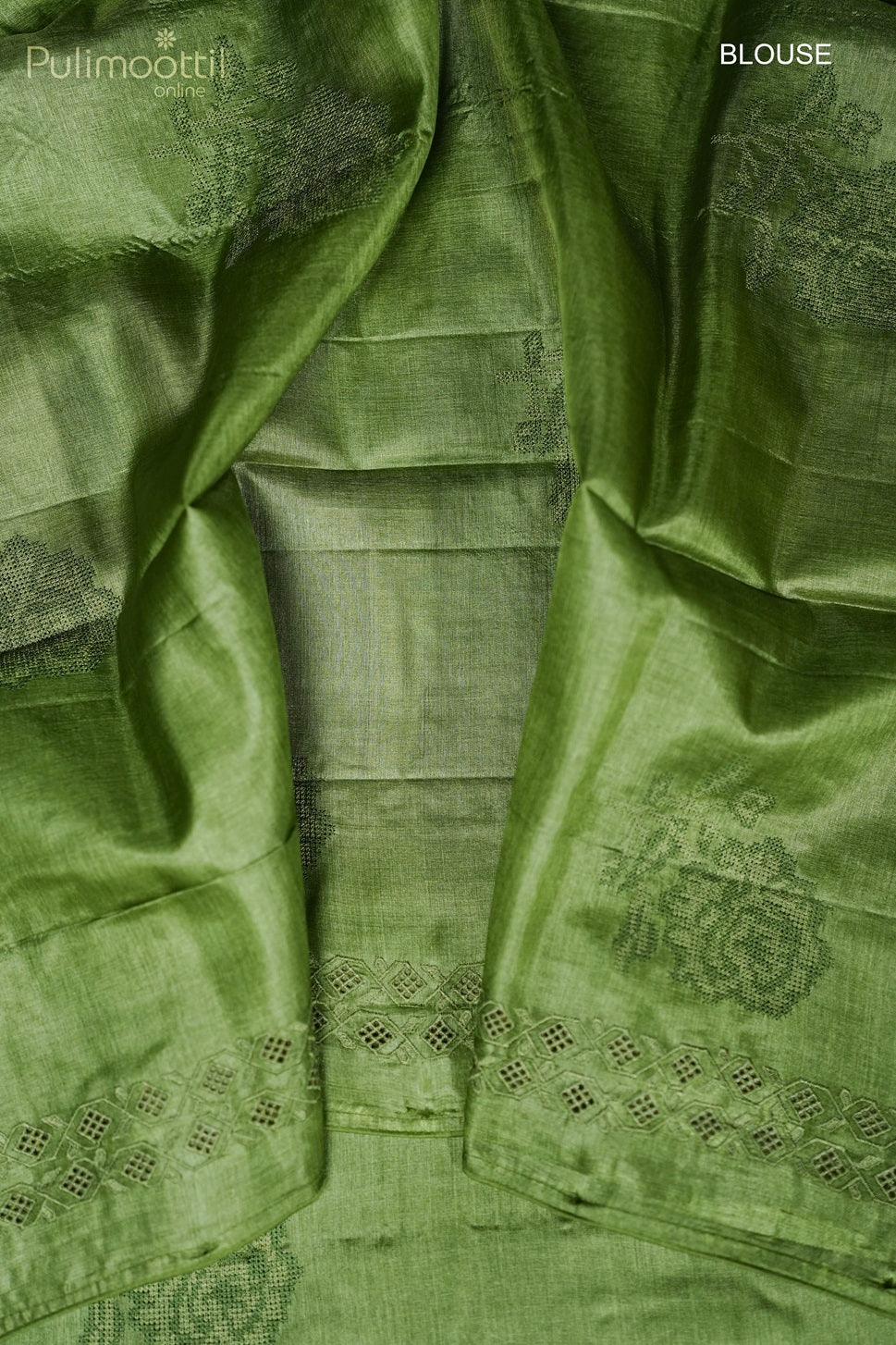 Dusty Green Colour Cross-Stitch Tussar Silk Saree