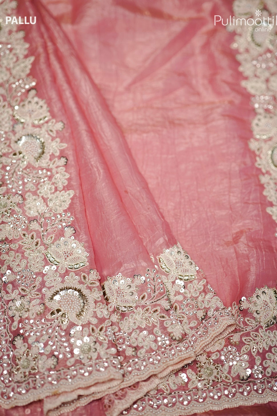 Pastle Pink Crushed Organza Fancy Saree.