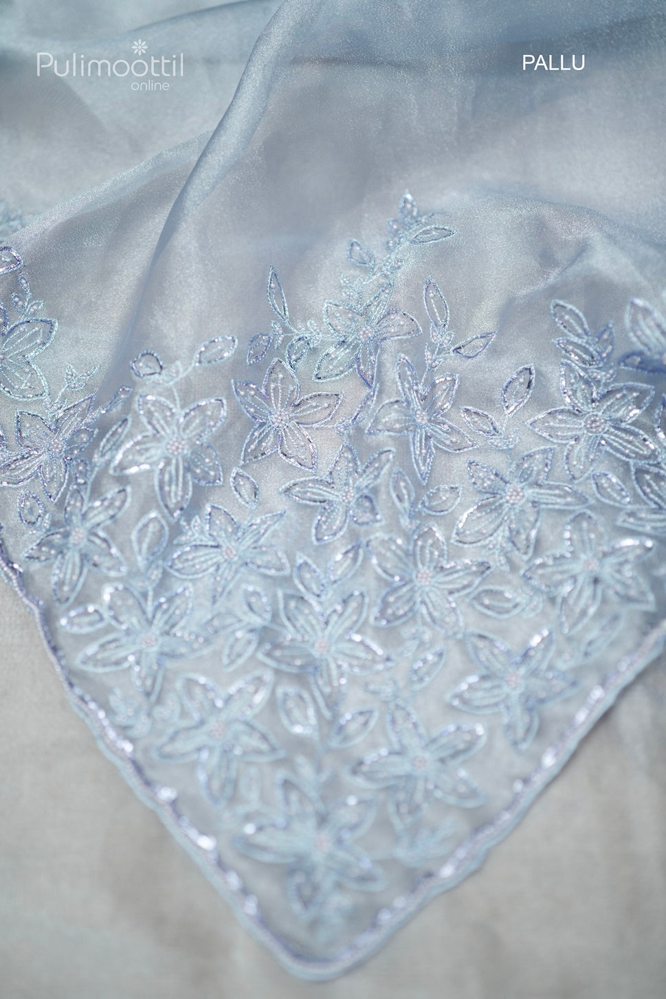 Powder Blue Colour Organza Fancy Saree