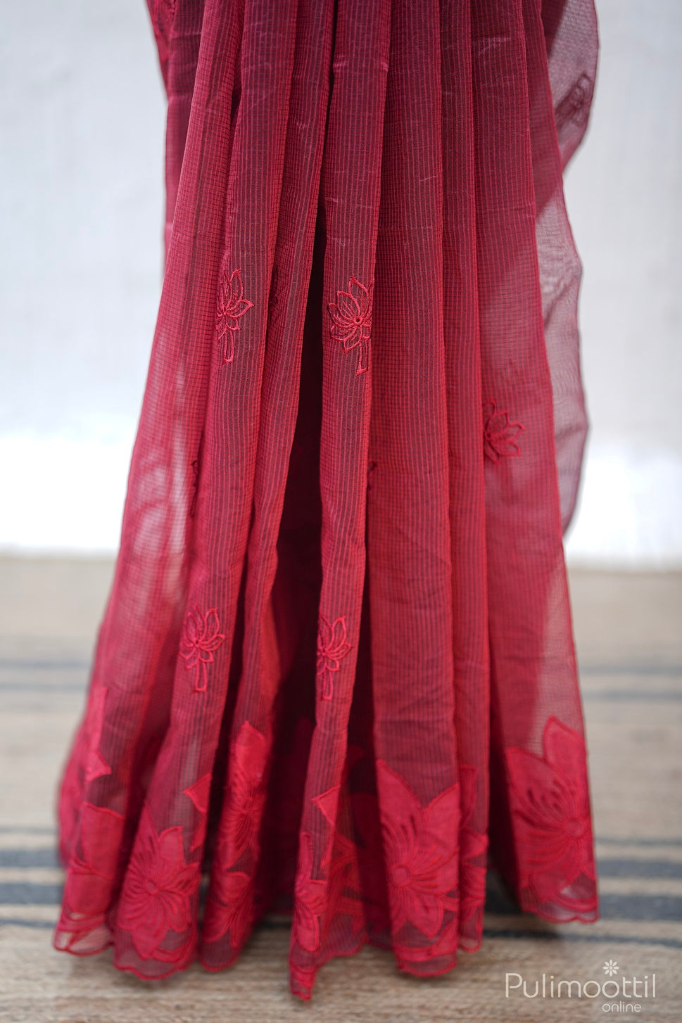Red Colour Net Cotta Saree