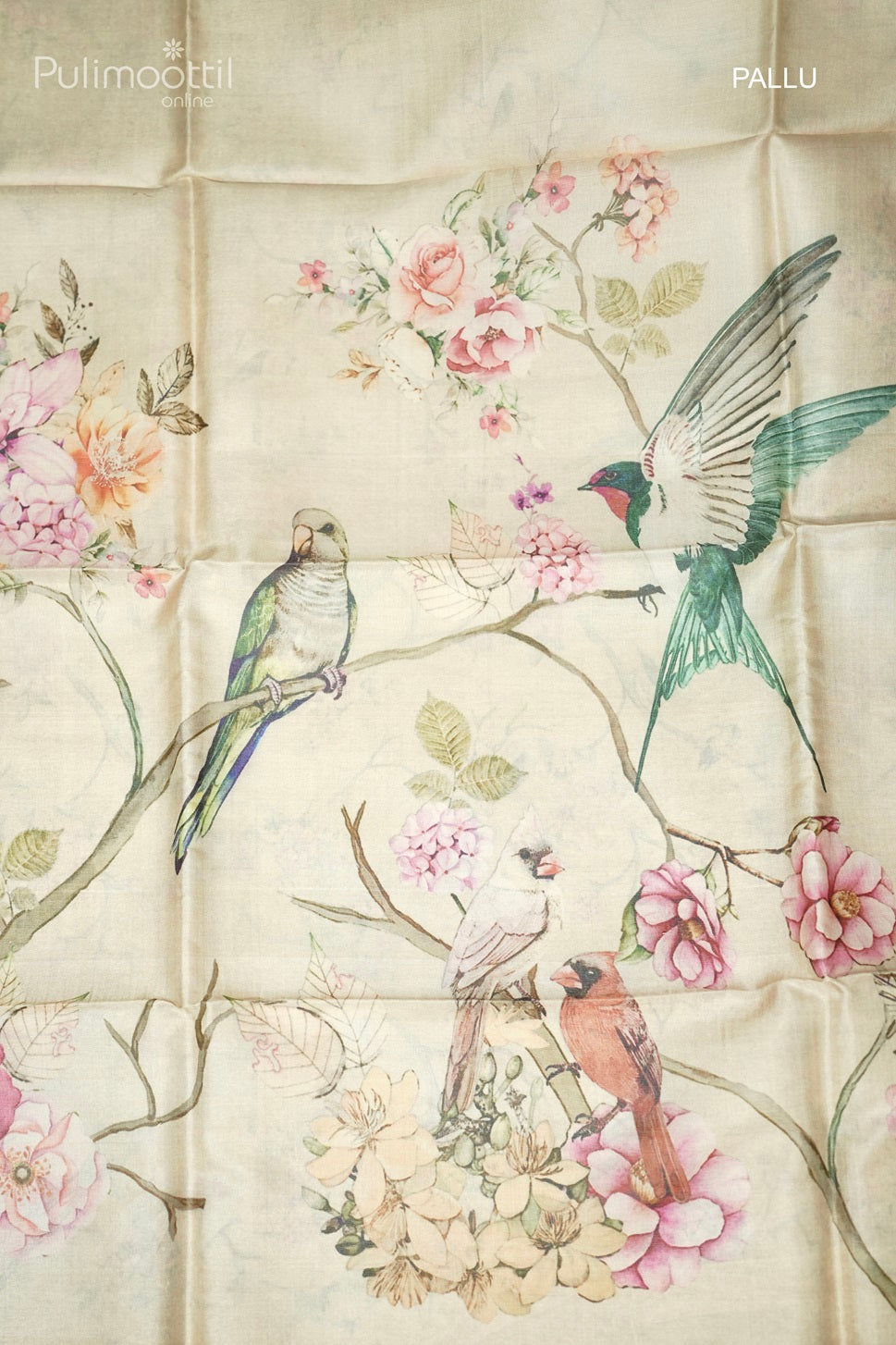 Ivory Colour Digital Print Tussar Silk Saree