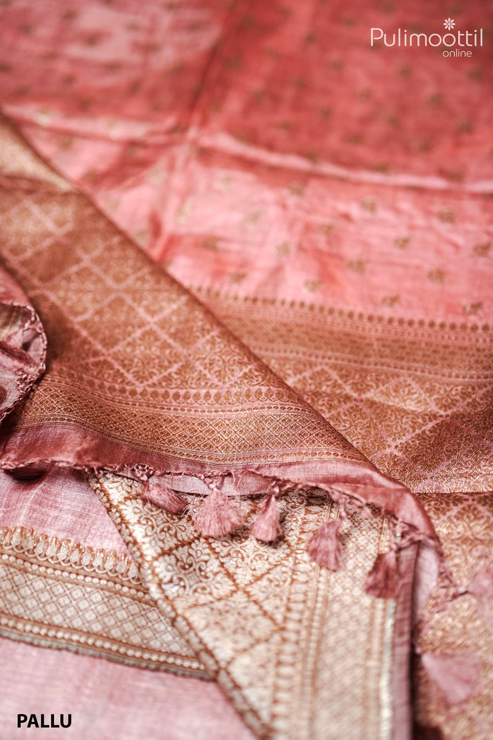 Pastel Peach Shade Tussar Silk Saree.