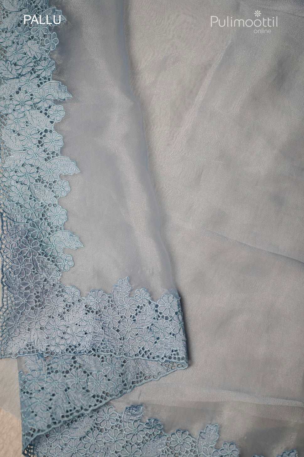 Pastel Blue Colour Cut Work Organza Fancy Saree