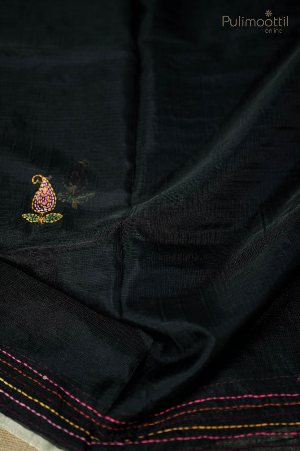 Black-colored net cota hand-embroidered fancy saree