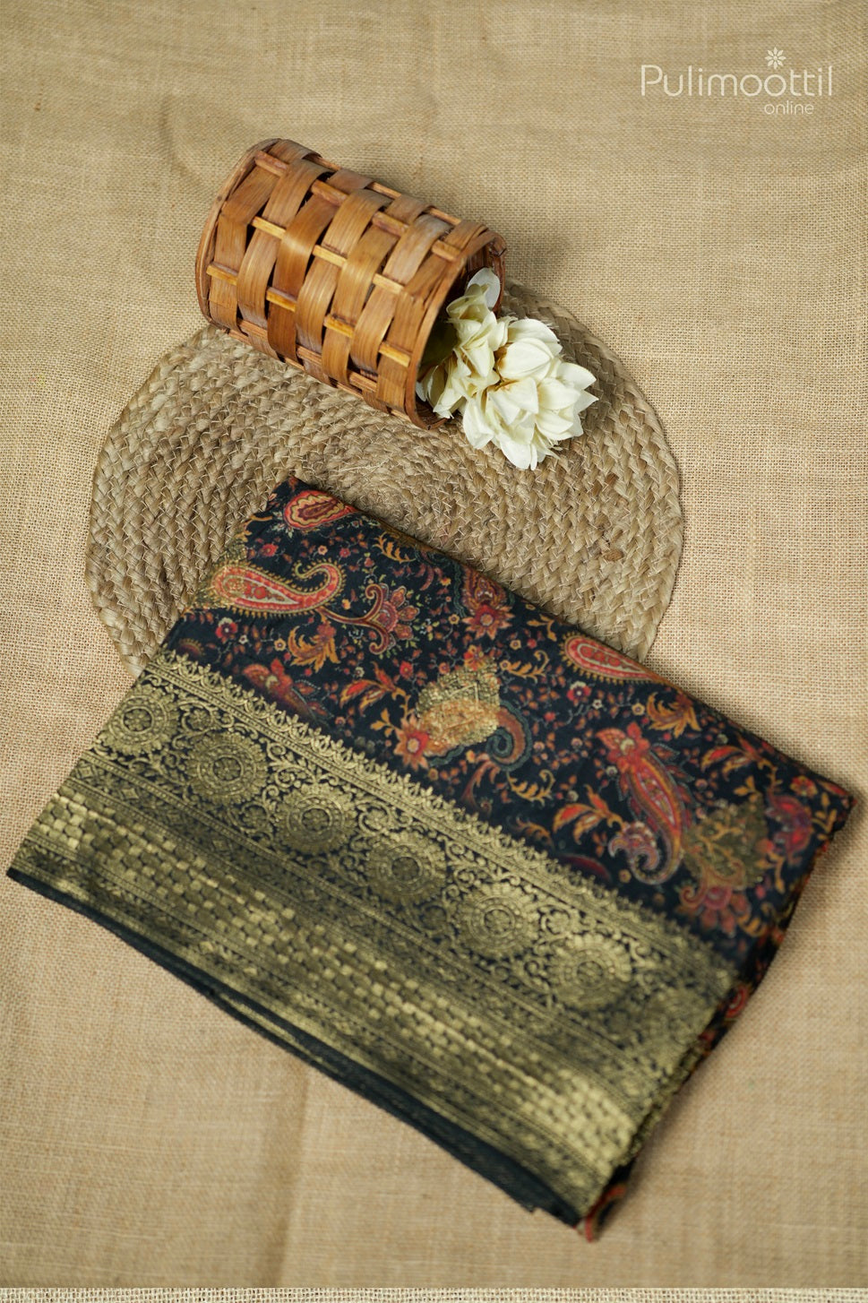 Black-colored Banarasi silk saree