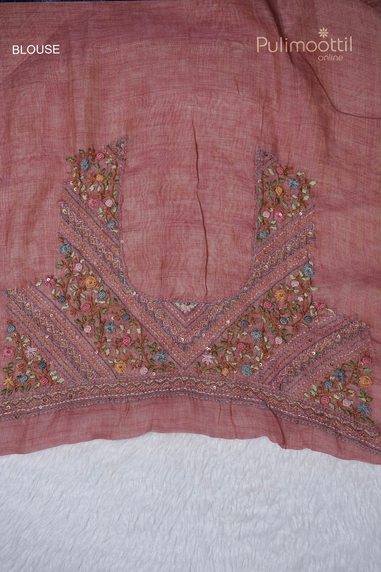 Double Shaded Linen Hand Embroidery Saree