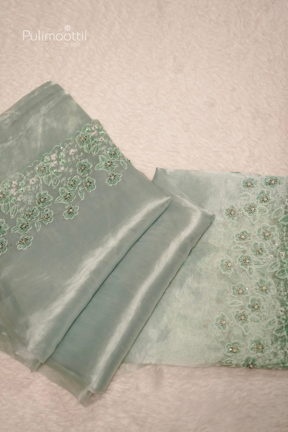 Teal Blue Colour Organza Fancy Saree