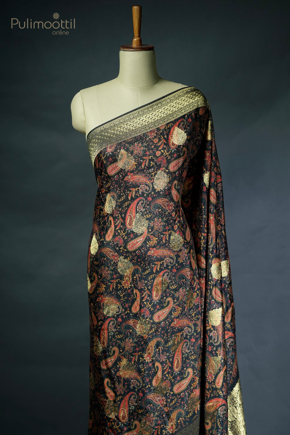 Black-colored Banarasi silk saree