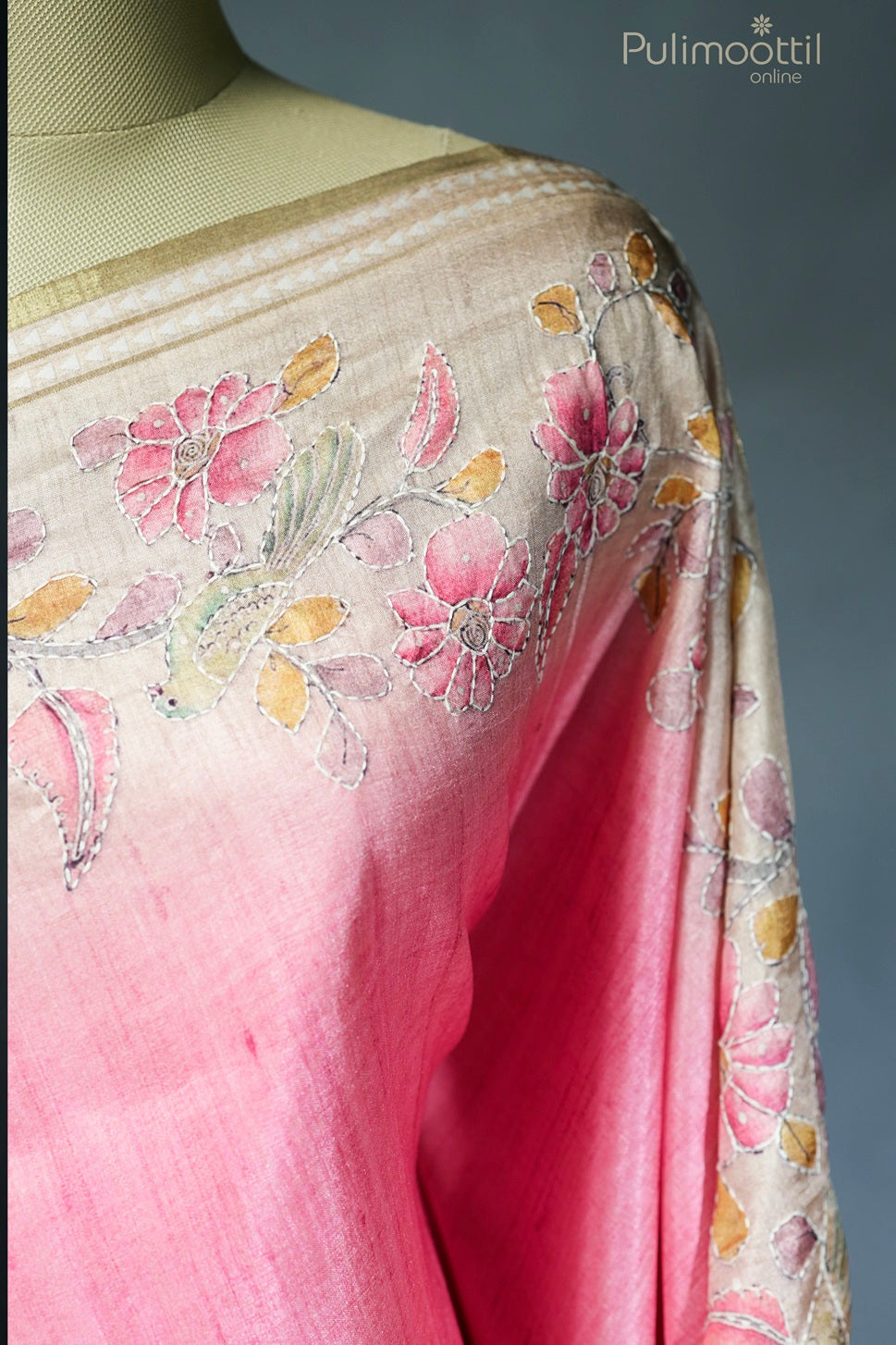 Camellia rose-colored semi Tussar silk saree