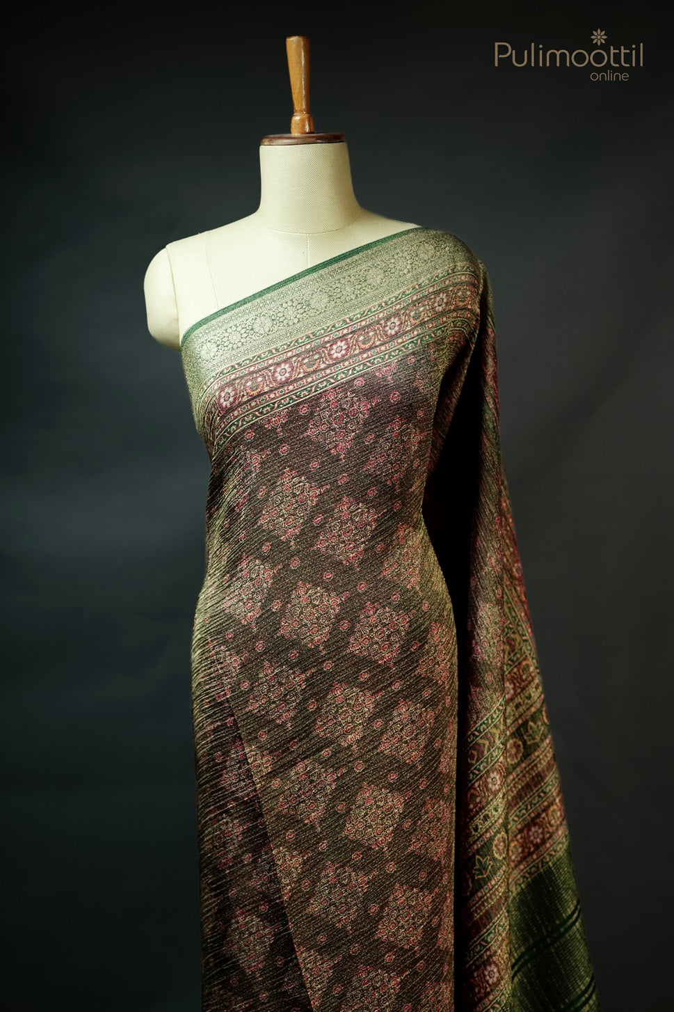 Dark Maroon Colour Crushed Georgette Banarasi Saree