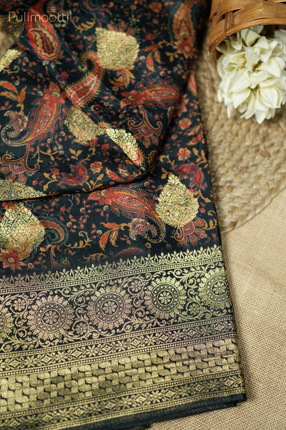 Black-colored Banarasi silk saree