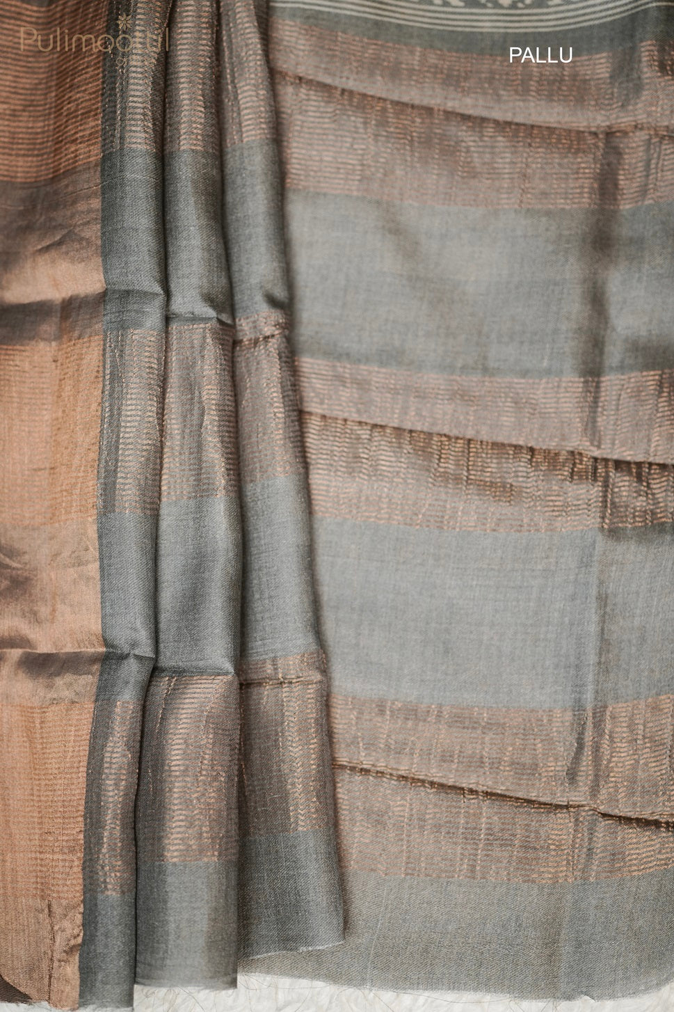 Dark Cream Colour Tussar Silk Saree