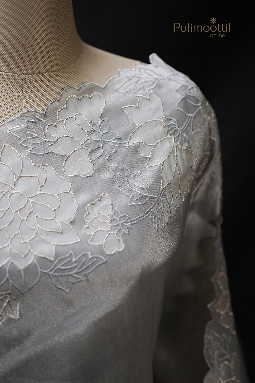 Ash Colour Organza Fancy Saree