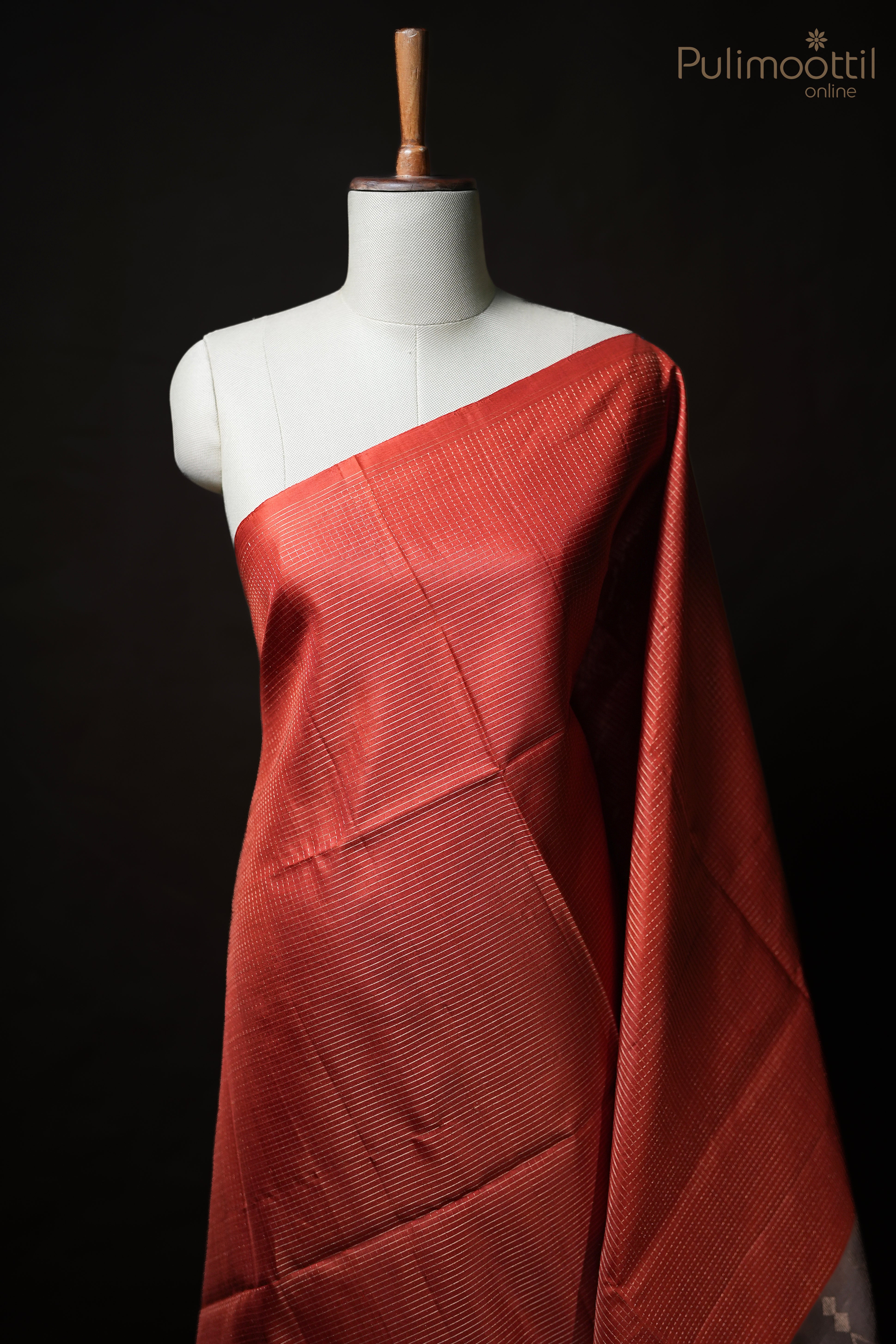 Brick Orange Red Colour Kanchipuram Designer Saree