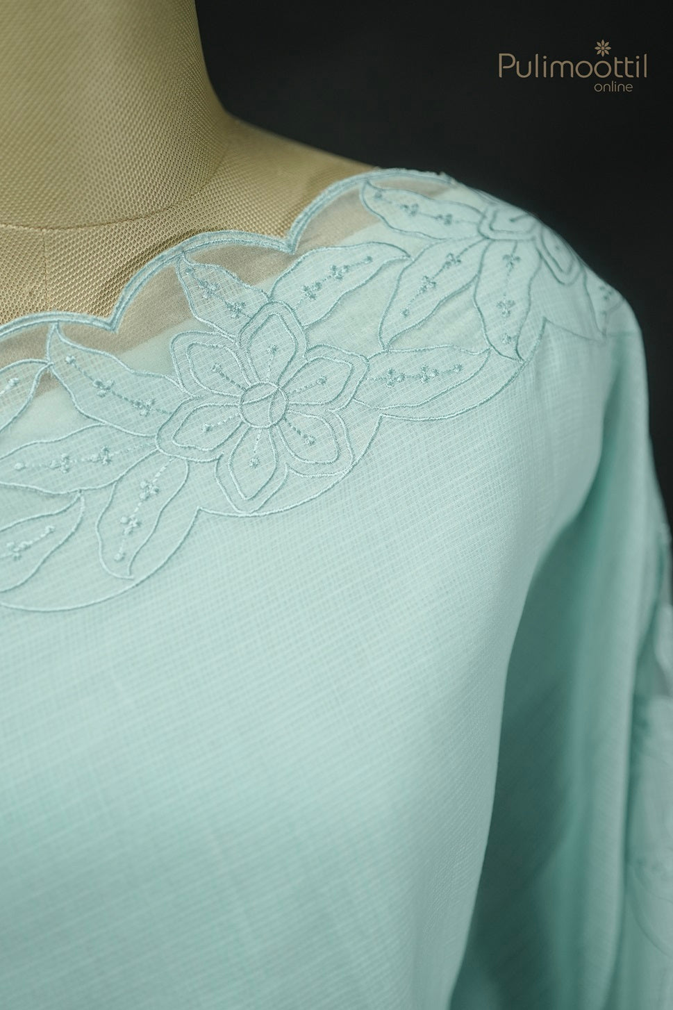 Pastel Blue Colour Net Cotta Appliqué Work Fancy Saree