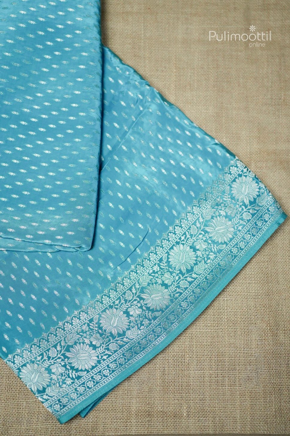 Bright sky blue color Banarasi saree