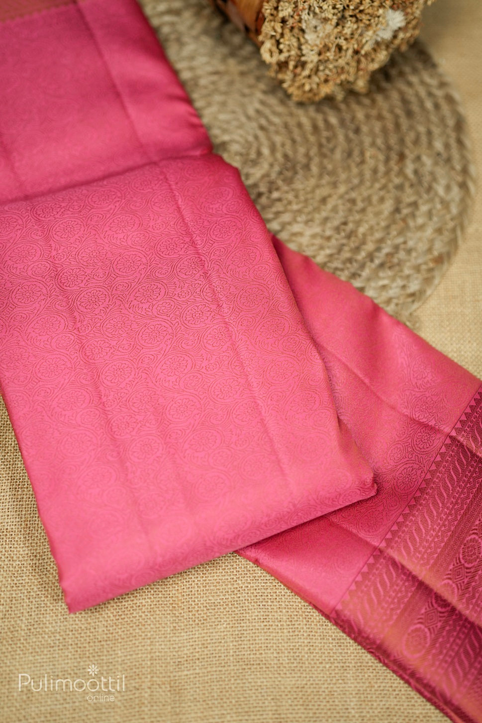 Camellia Rose Colour Kanchipuram Self-Print Designer Saree