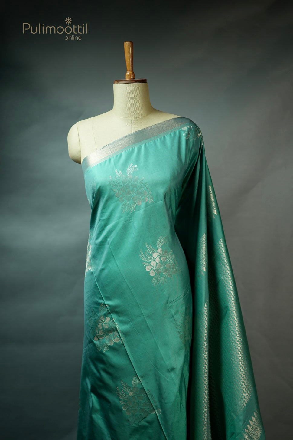 Dark Green Blue Colour Crushed Organza Fancy Saree