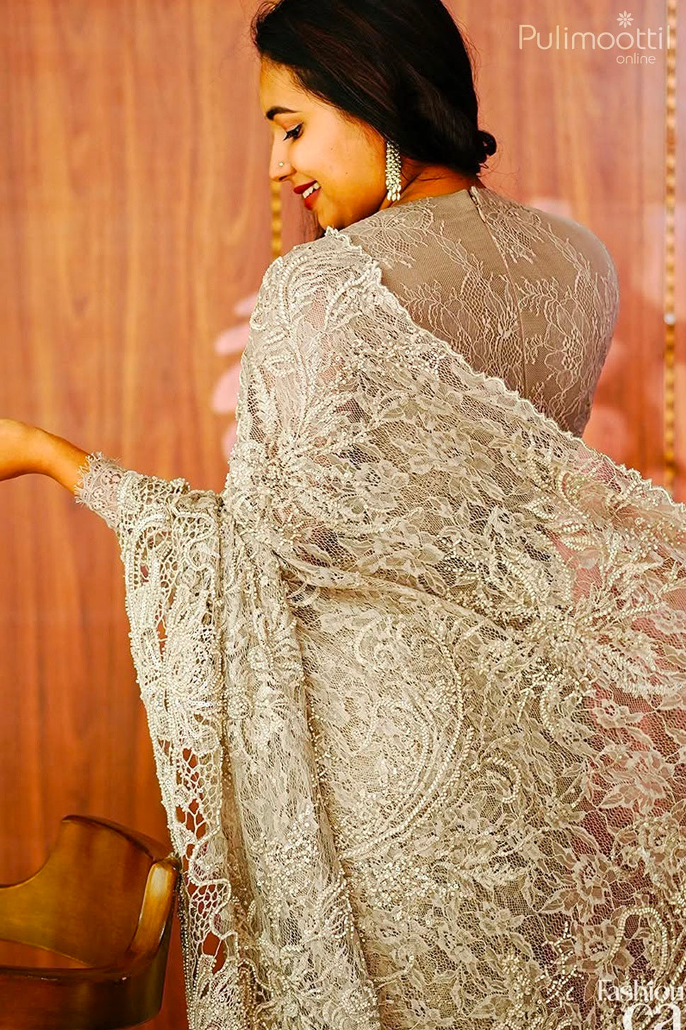 Grey Colour Chantilly lace Saree