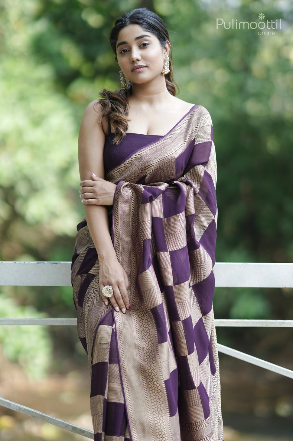 Dark Purple Colour Georgette Banarasi Saree