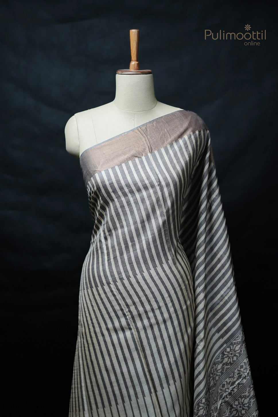 Dark Cream Colour Tussar Silk Saree