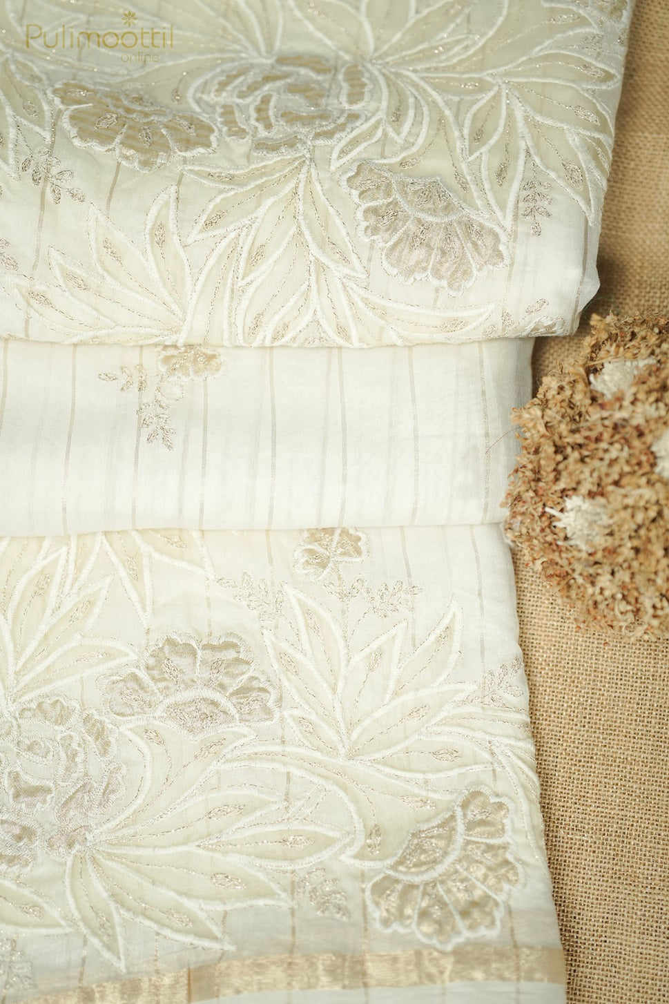 Cream Colour Chanderi Cutwork Saree