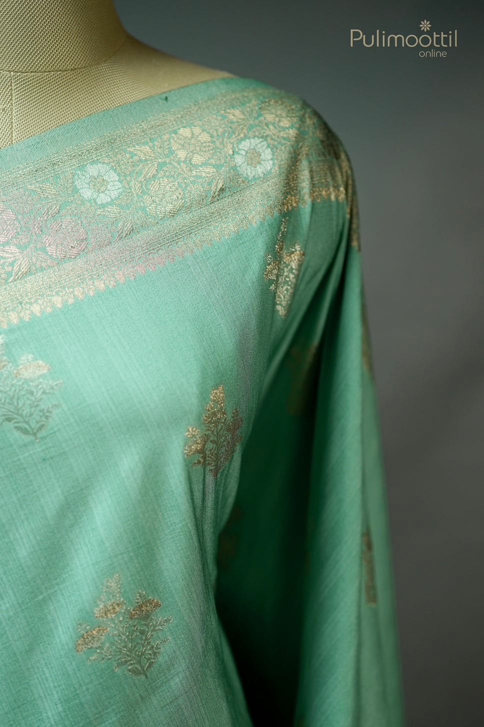 Light Turquoise Blue Colour Semi Banarasi Saree.