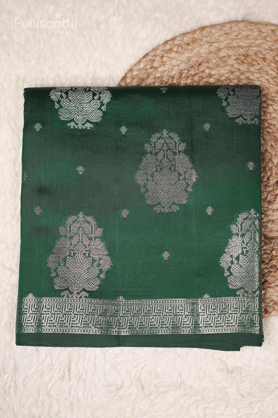 Bottle Green Colour Chiniya Silk Saree