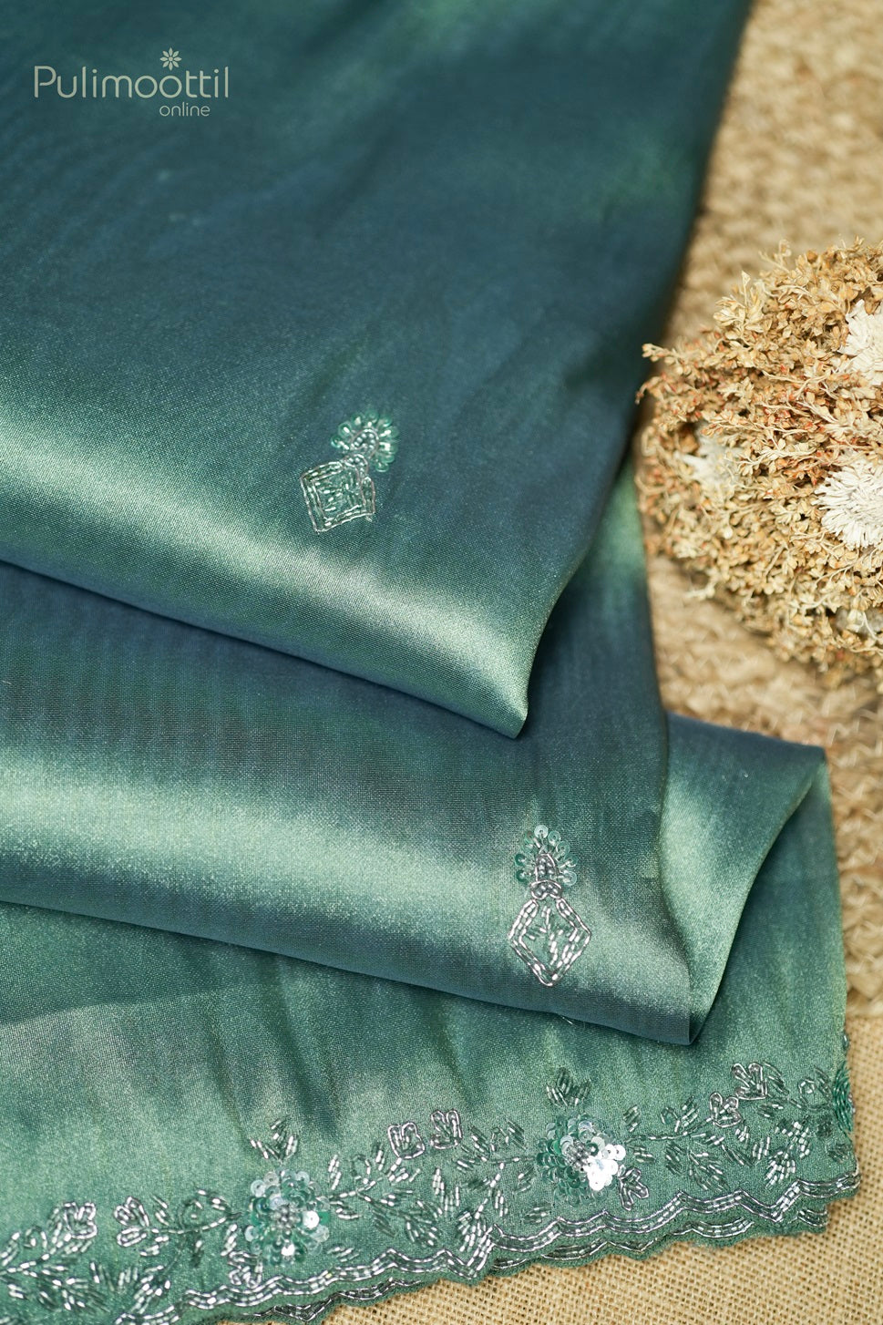 Teal Green Colour Golden Tissue Organza Fancy Saree