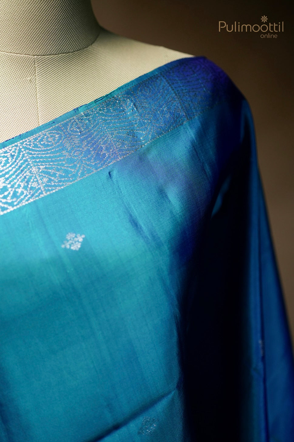 Peacock blue-colored Kanchipuram soft silk saree