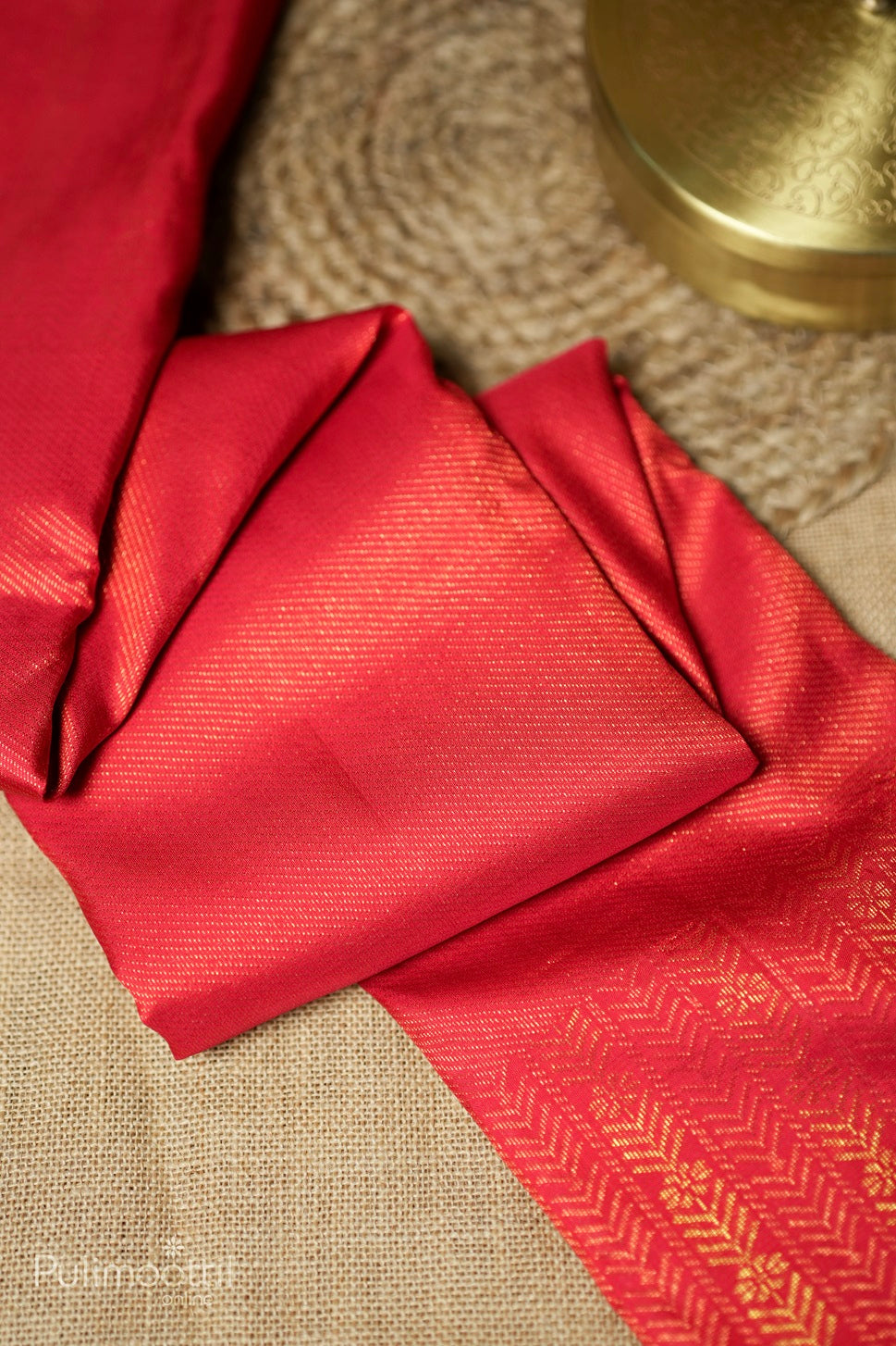Chilli red-colored Kanchipuram designer brocade saree