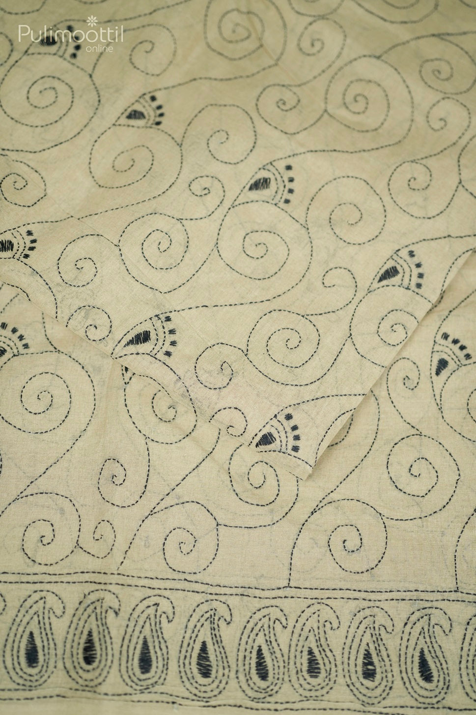 Light Chickoo Colour Hand Embroidery Pure Cotton Saree