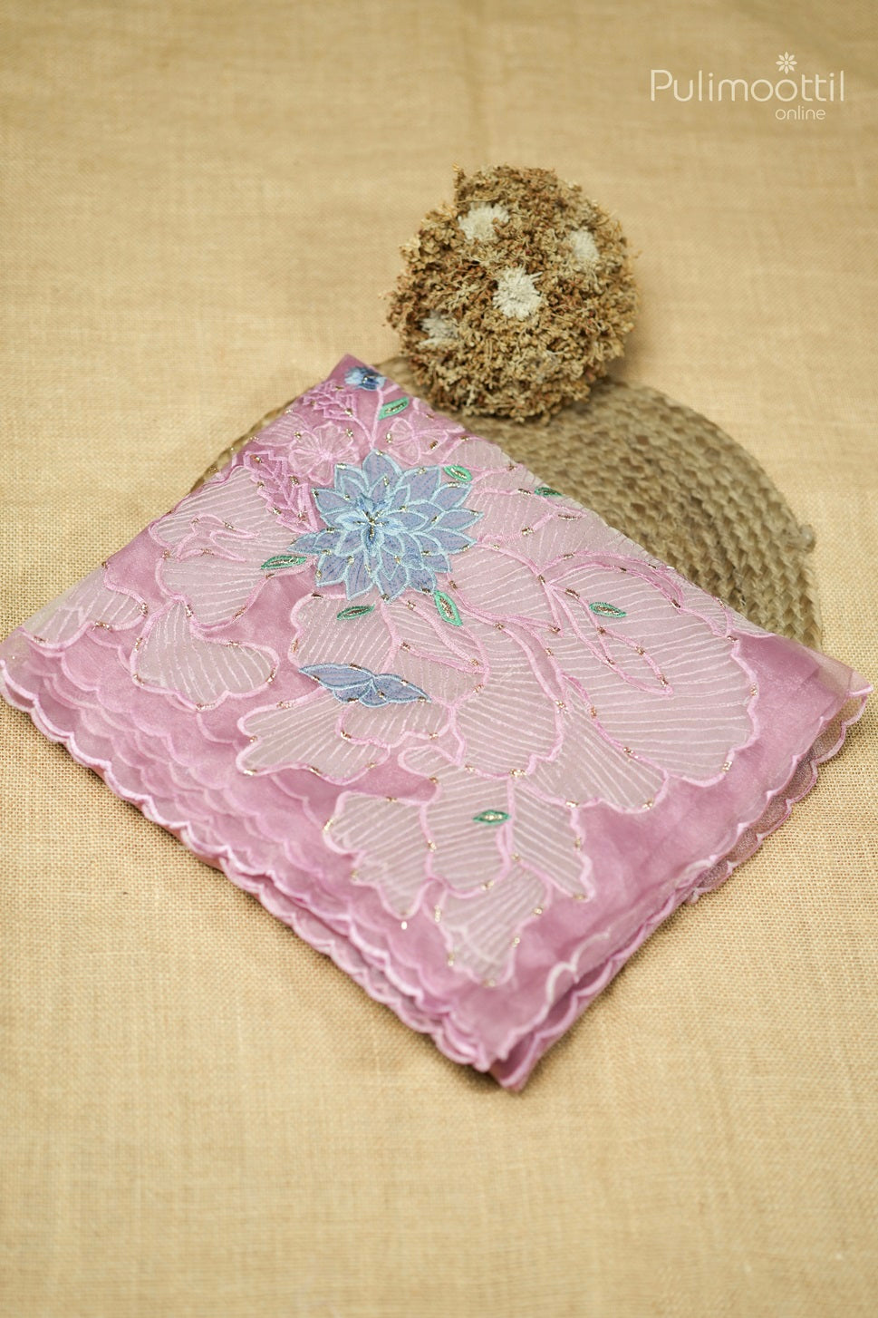 Pastel Onion Colour Organza Fancy Saree