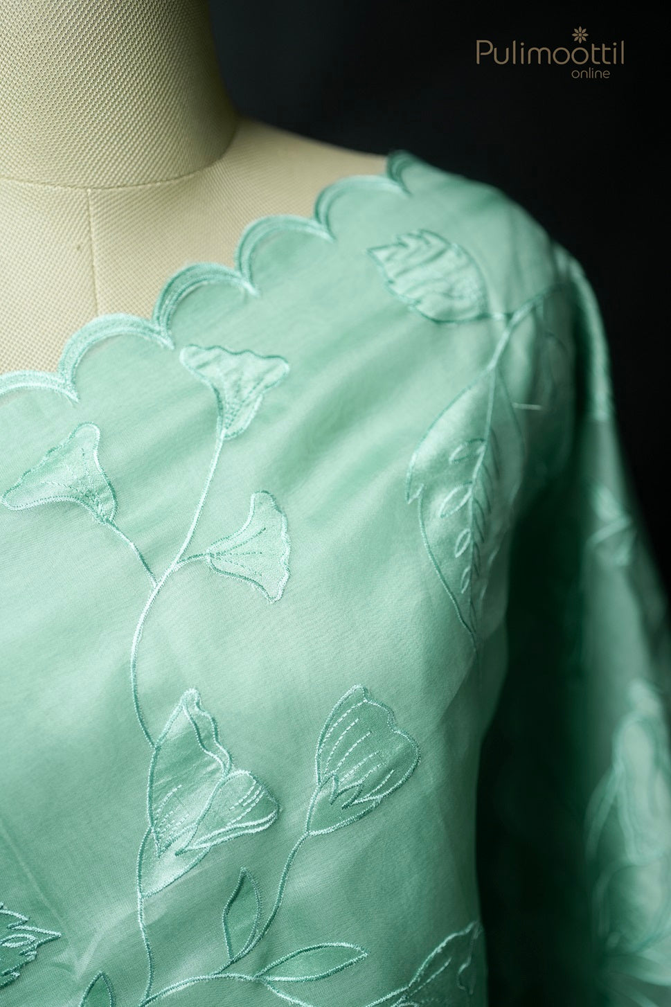 Light Persian Green Colour Appliqué Work Organza Fancy Saree