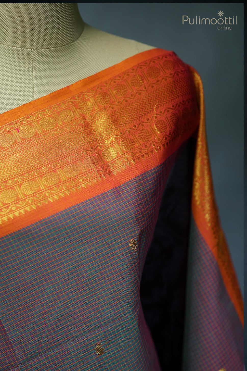 Pink and Green Shaded Check Cotton Saree