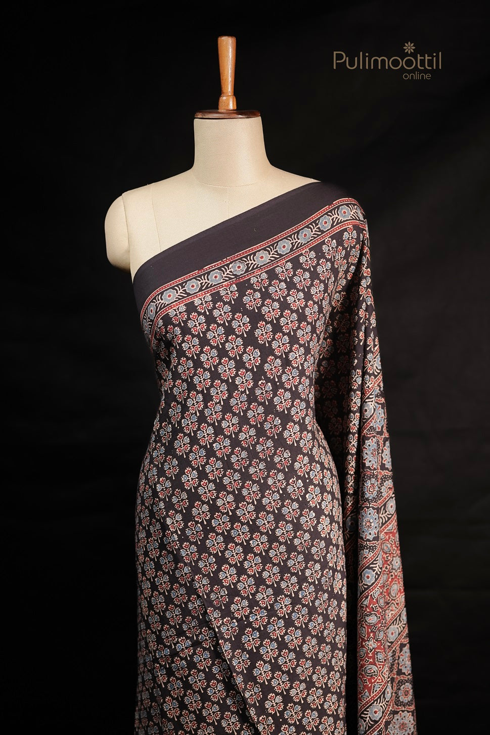 Black Colour Printed Cotton Saree.