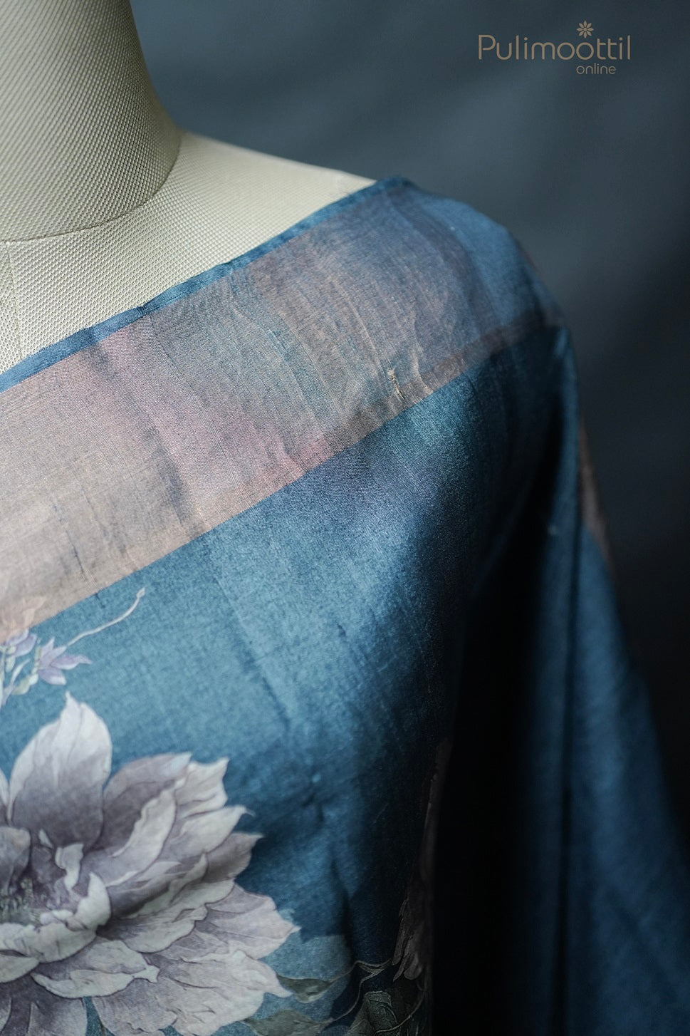 Dark Teal Blue Colour Tussar Silk Saree