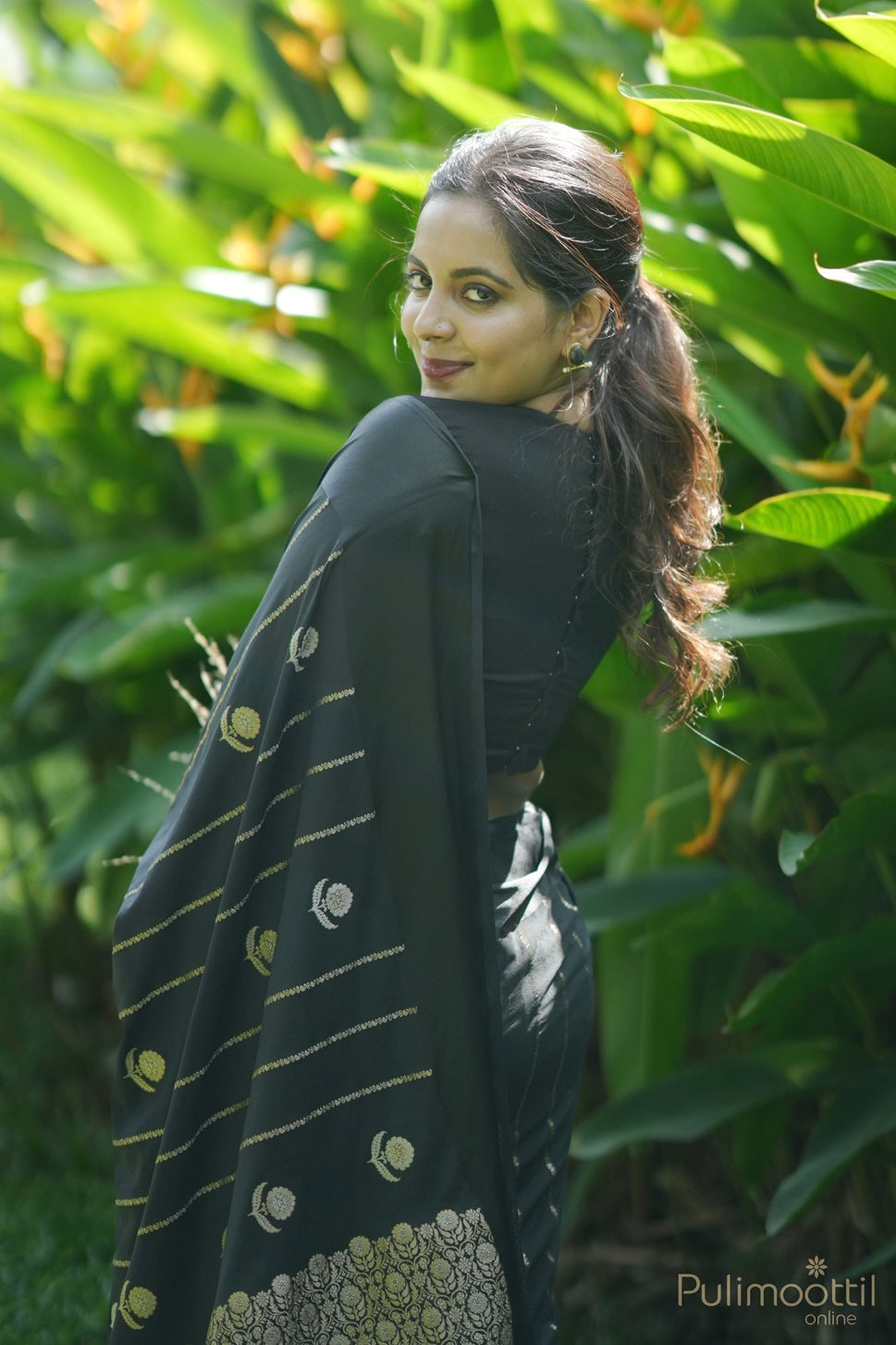 Black Colour Chiffon Banarasi Saree