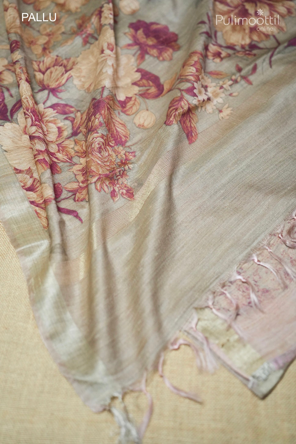 Chikku color printed jute silk saree
