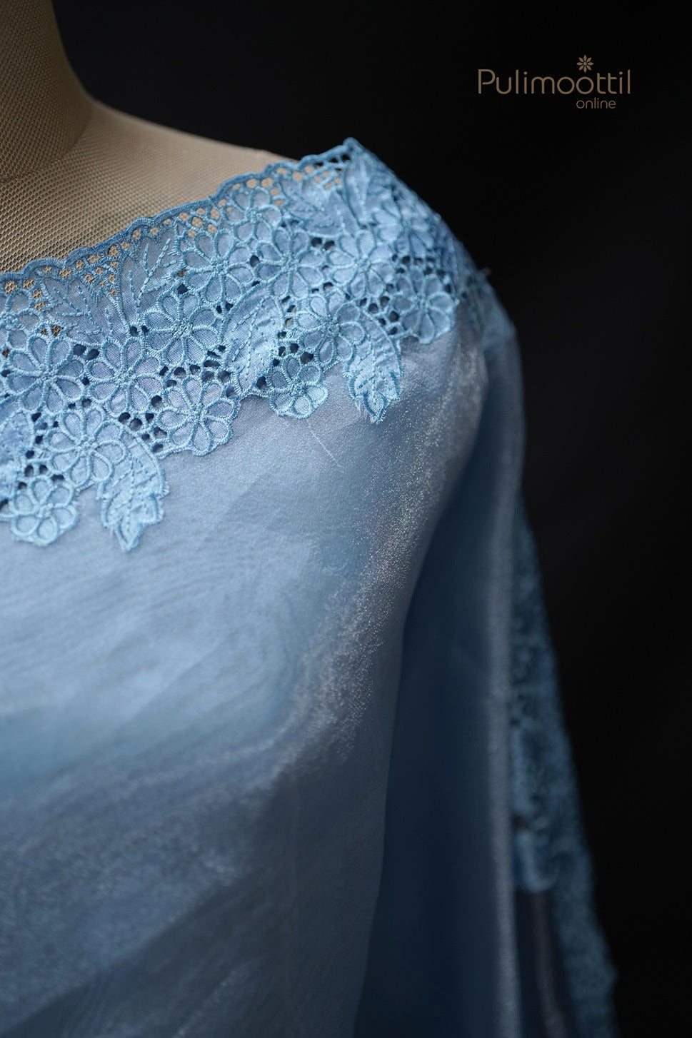 Pastel Blue Colour Cut Work Organza Fancy Saree