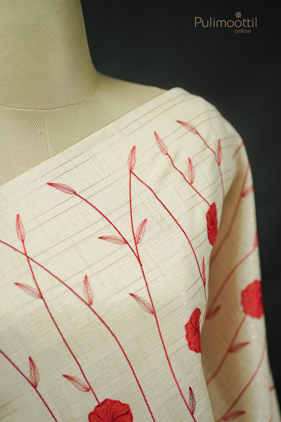 Ivory Colour Semi Chanderi Appliqué Work Fancy Saree.